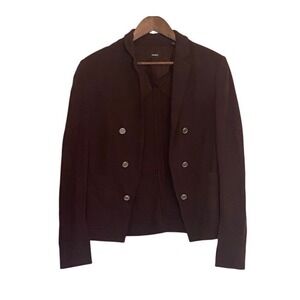 Theory Cropped Blazer Jacket Burgundy Double Breasted Women 12 Stretch